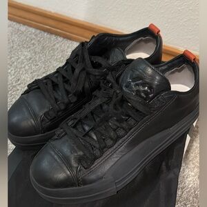adidas Black Leather Y-3 Sneakers with Orange Accents